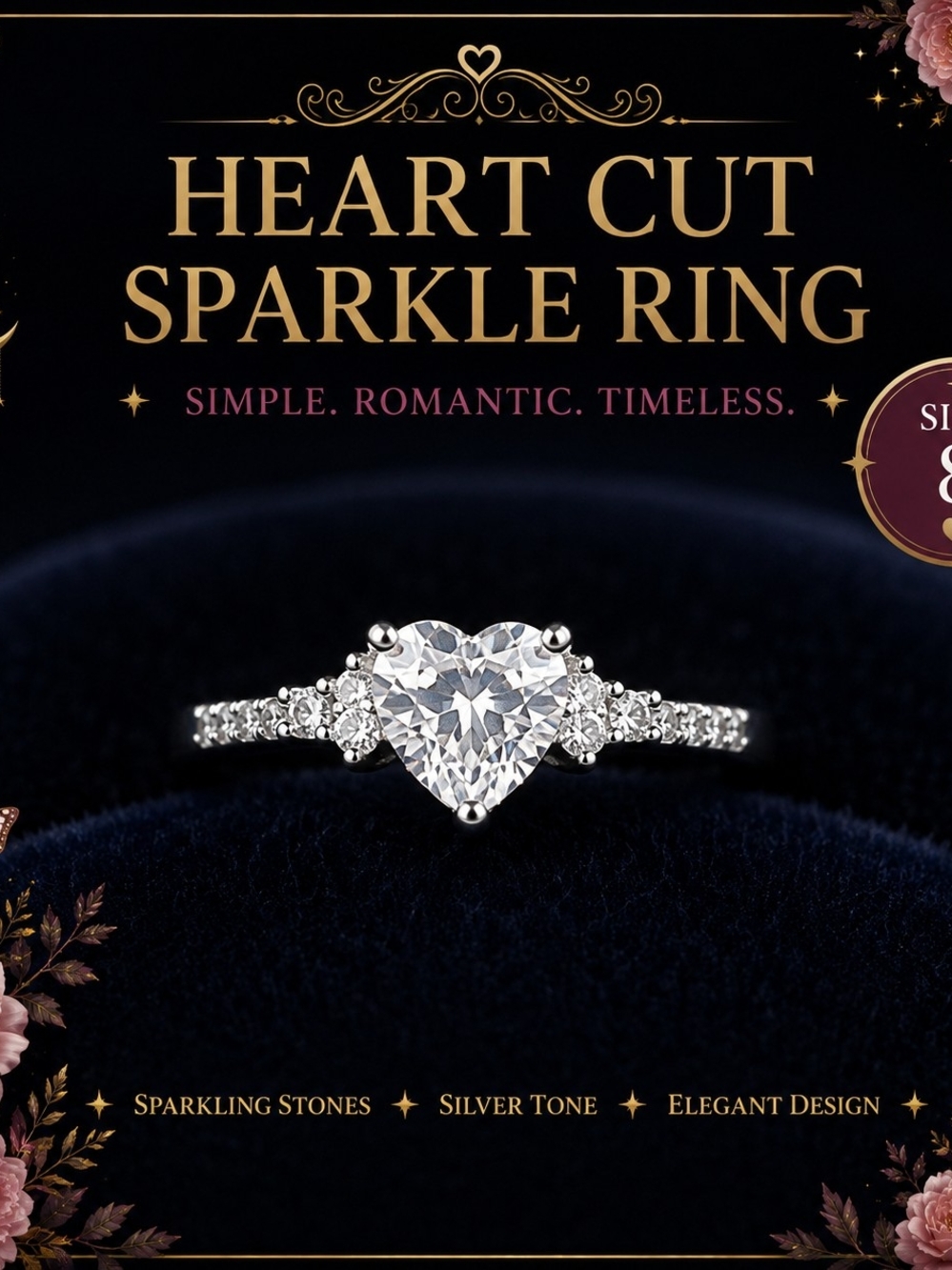 Heart Cut Sparkle Ring - Silver Tone White Stone